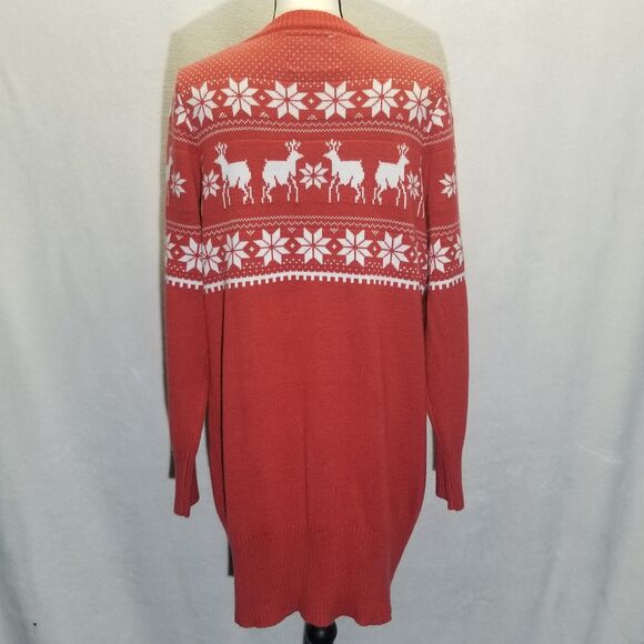 Tipsy Elves XL Sweater Dress Red Fair Isle Deep V-Neck Long Sleeve Soft Holiday - Picture 6 of 9